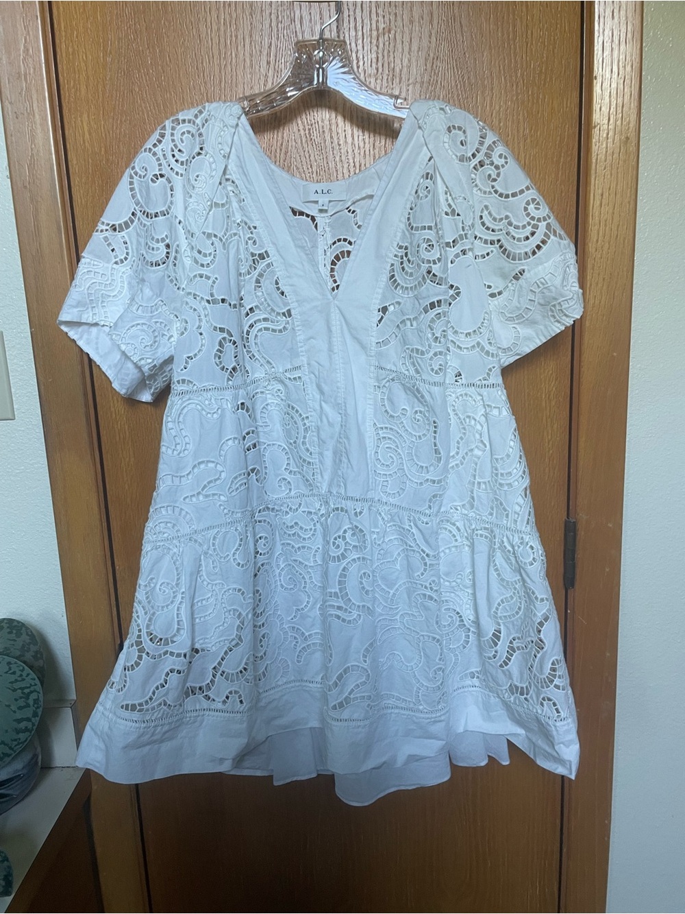 ALC White Eyelet Puff Sleeve Mini Dress - size 6